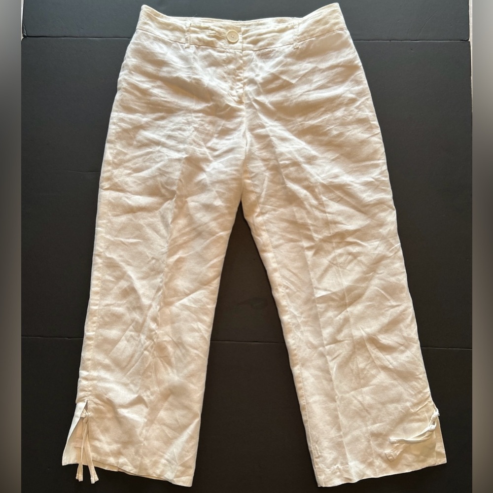 Ann Taylor Loft White Linen Wide Leg Pant Size 8